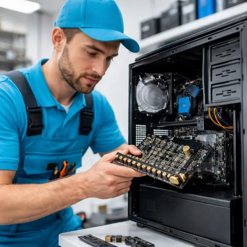 Мастер устанавливает звуковую карту на ПК в Лыткарино